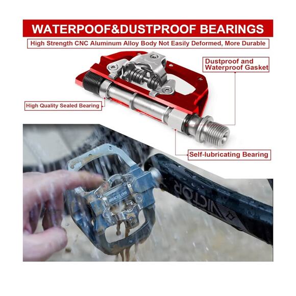 BUCKLOS Red Bike Pedals Pro Size SPD Lock Non-Slip MTB 9/16“ Dual Function NEW - Picture 3 of 7